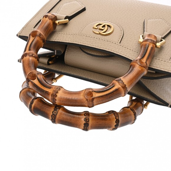 Gucci Diana Tote Bag Beige Leather Bamboo Handbag - Picture 4 of 9